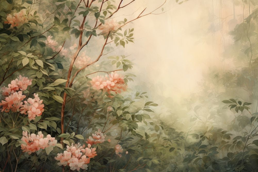 Soft vintage painting of a lush wild bush backgrounds outdoors nature.