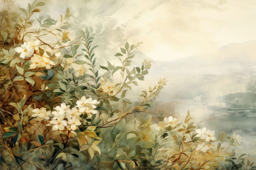 Soft vintage painting of a lush wild bush backgrounds drawing art.
