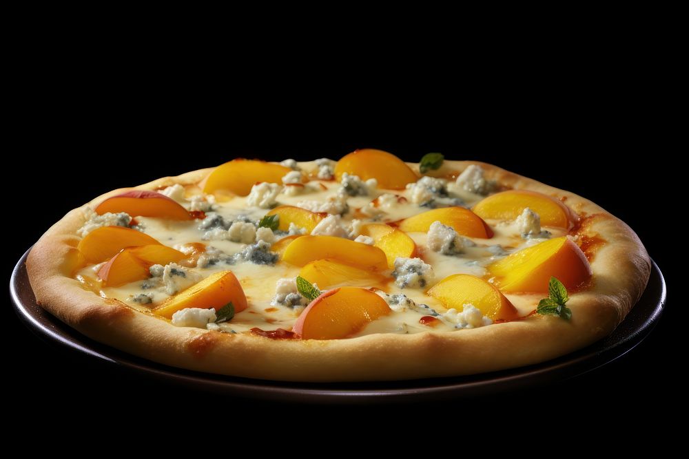 Pizza cheese food black background.