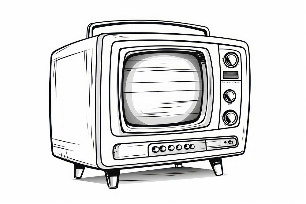Traditional CRT TV television sketch white background.