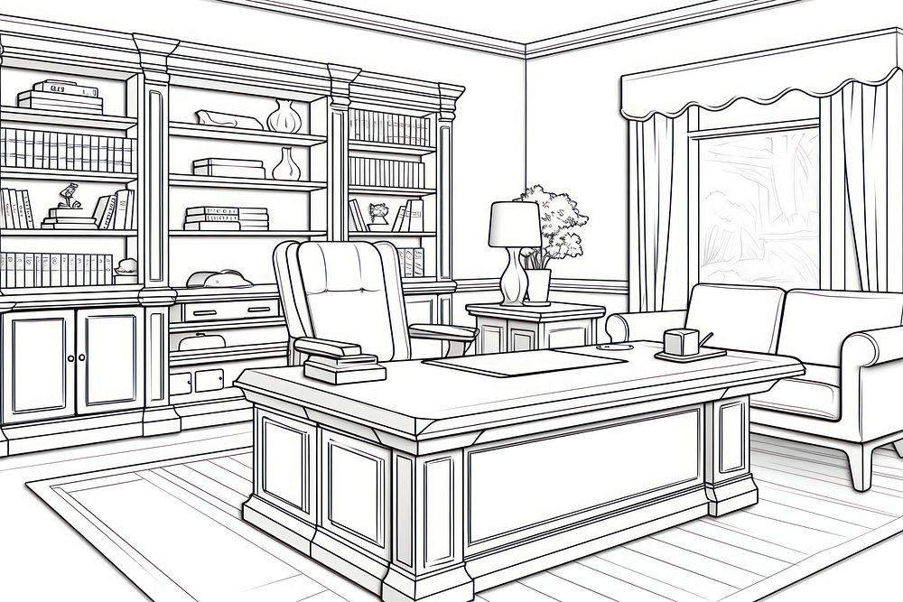 Traditional office sketch furniture drawing.