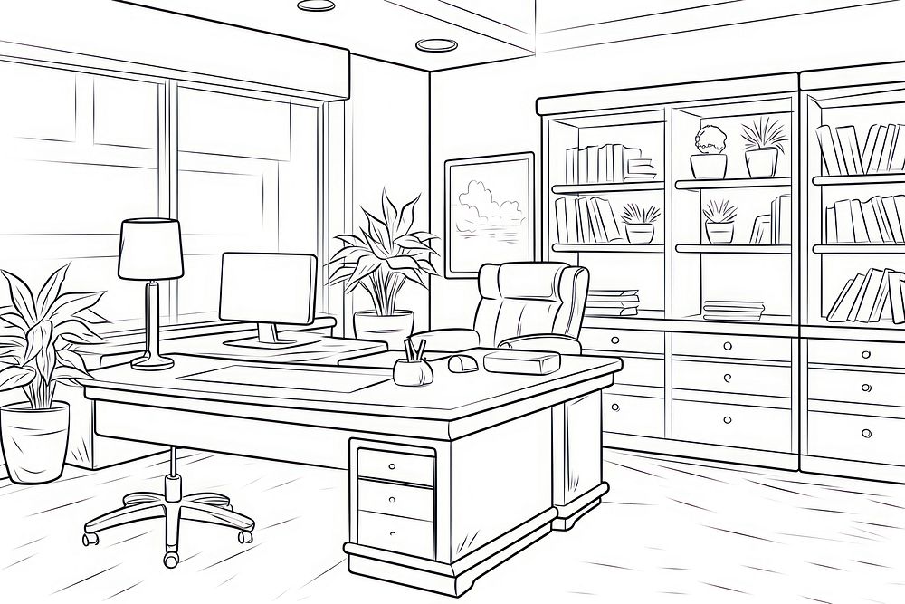 Traditional office sketch furniture drawing.