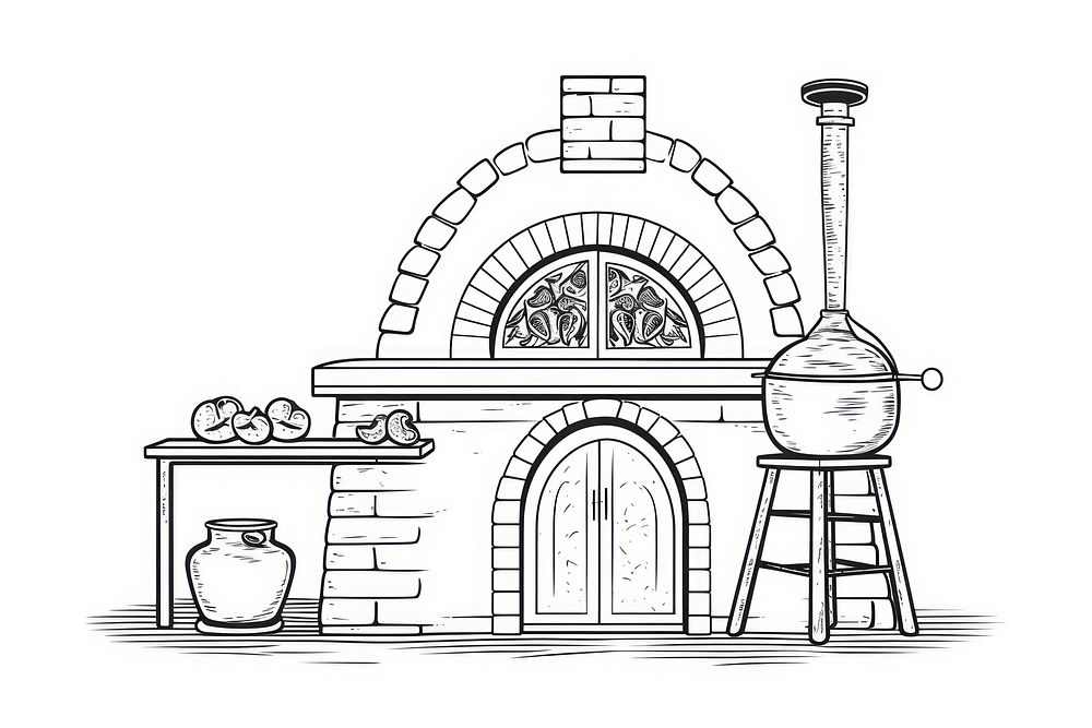 Traditional pizza oven sketch architecture drawing.