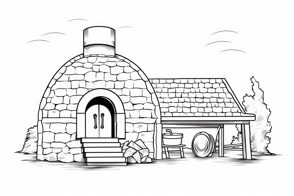 Traditional pizza oven sketch drawing architecture.