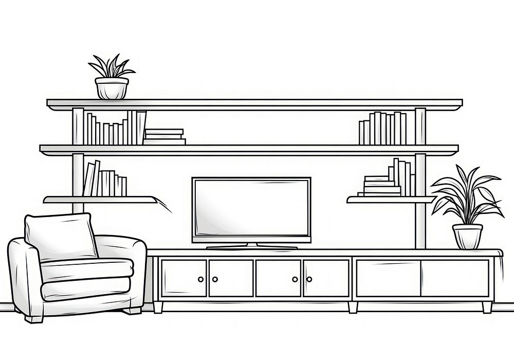 Tv shelve in living room architecture furniture sketch.