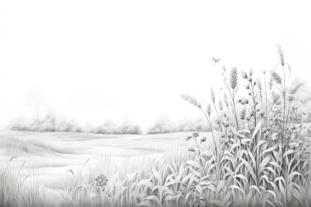 Vintage meadow sketch outdoors drawing nature.