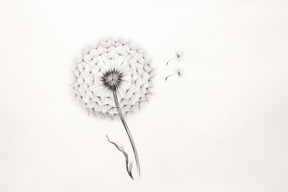 Plain background soft Vintage dandelion sketch flower.