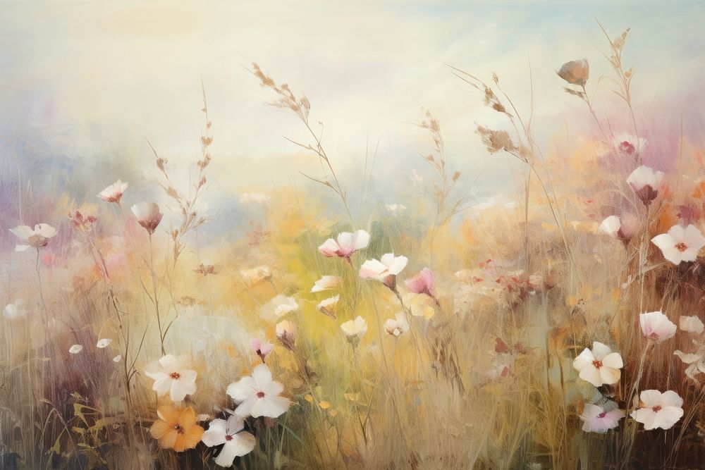 Vintage painting of meadow flowers backgrounds outdoors blossom.