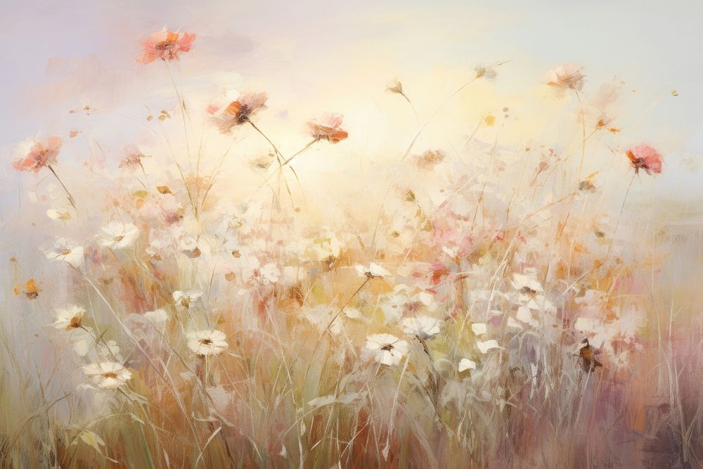 Vintage painting of meadow flowers backgrounds outdoors nature.
