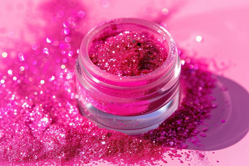 Pink glitter cosmetics vibrant color magenta.