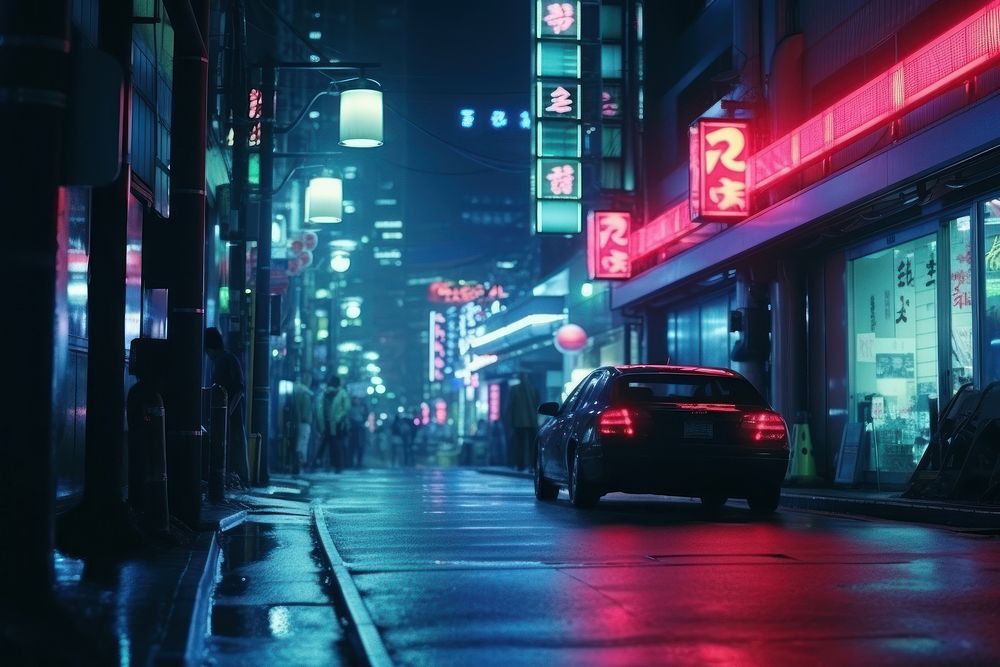 Japan night district architecture nightlife cityscape.