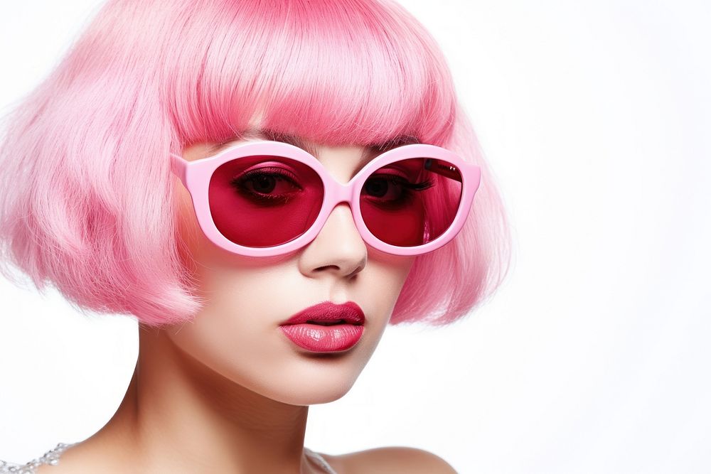 Pink wig sunglasses portrait adult.