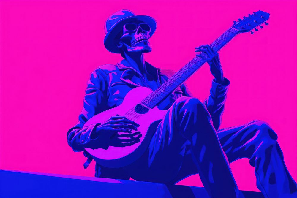 Guitar musician purple blue.
