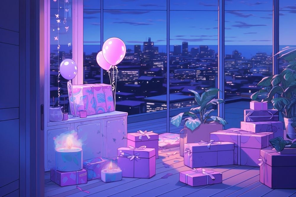 Birthday party purple balloon city.