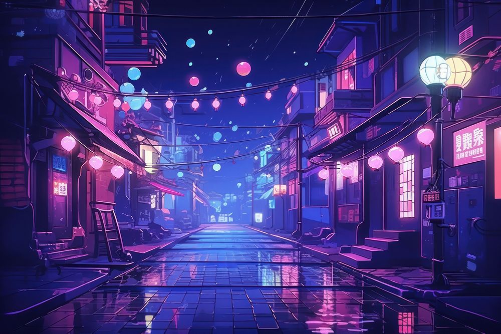 Street purple light city.