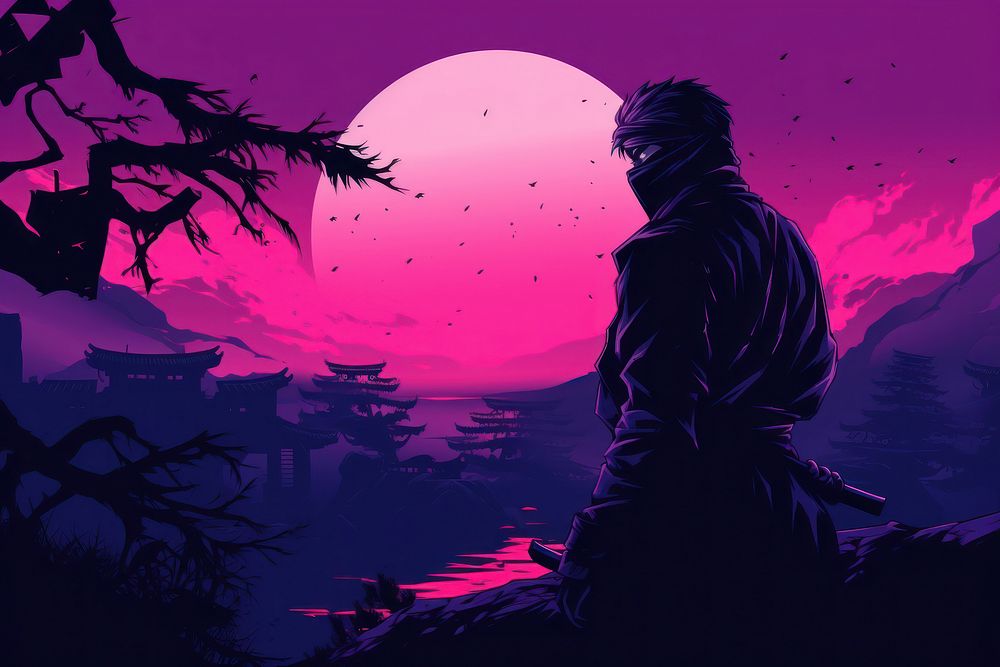 Ninja purple silhouette outdoors.