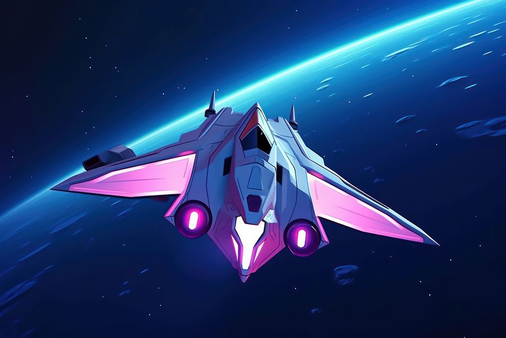Spaceship aircraft vehicle purple.