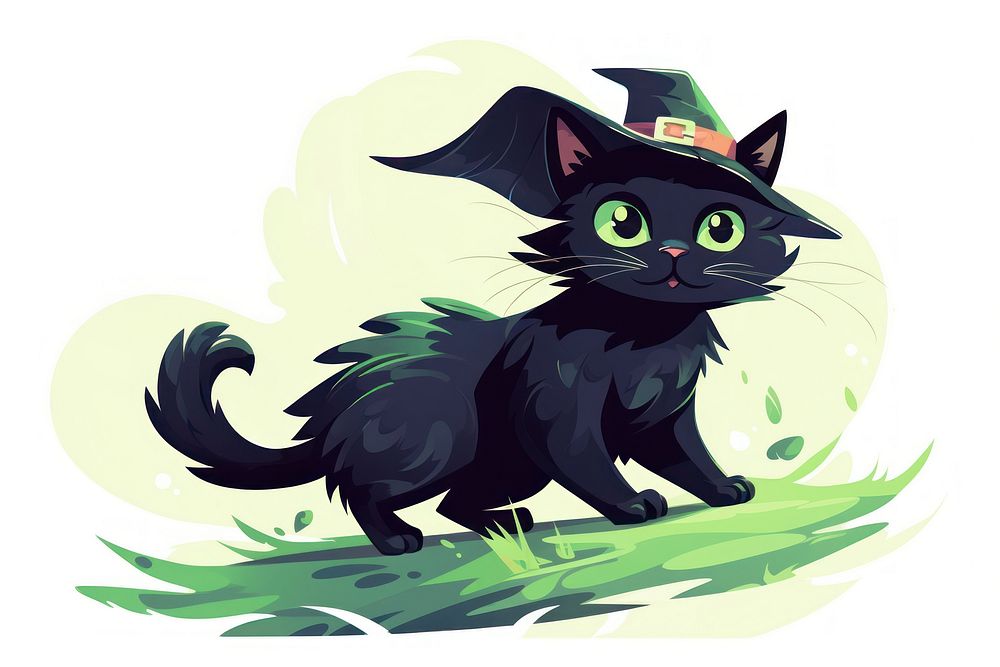 Black cat riding witch bloom drawing animal mammal.