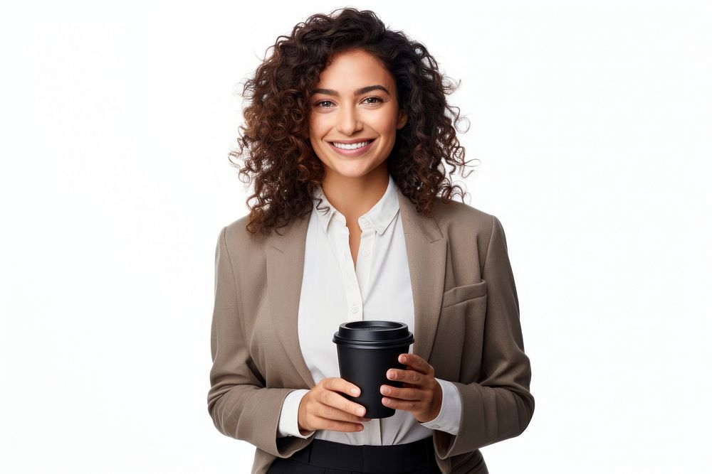 Woman smile cup holding.