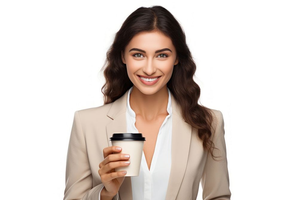 Woman smile cup portrait.