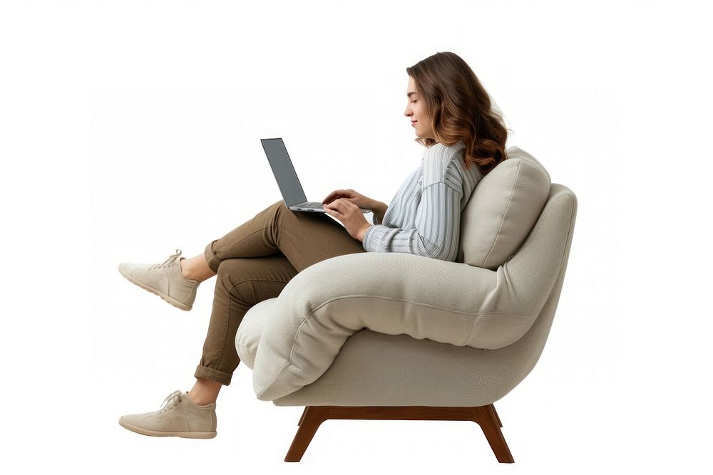 Woman with laptop chair furniture armchair.