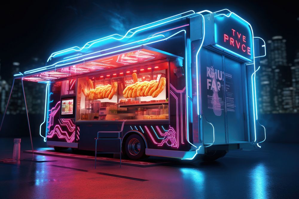 French fries truck neon transportation.