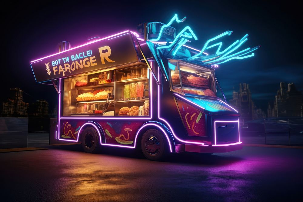 French fries truck vehicle neon.