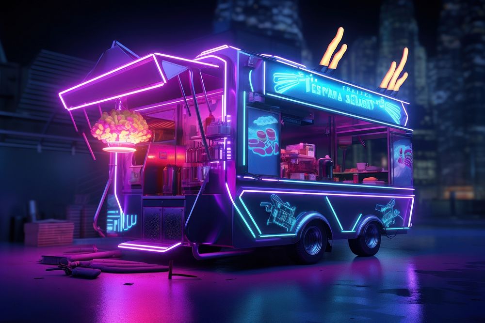 French fries vehicle truck neon.