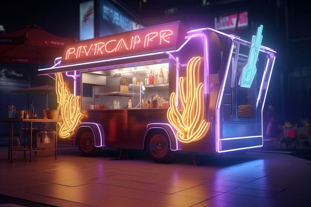 French fries glowing truck neon.