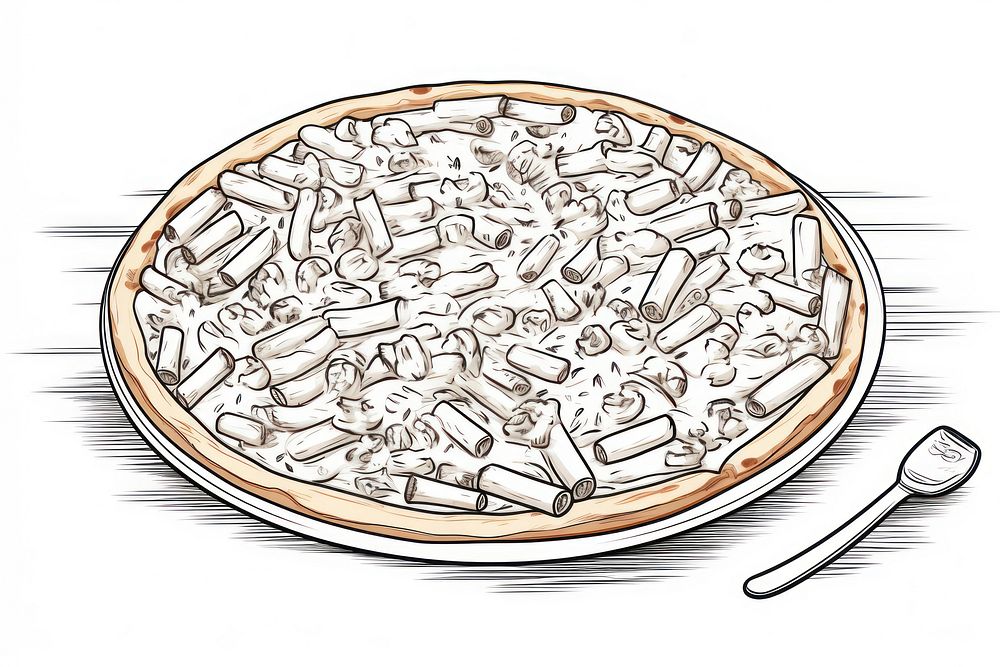 Baked ziti pizza sketch plate food.
