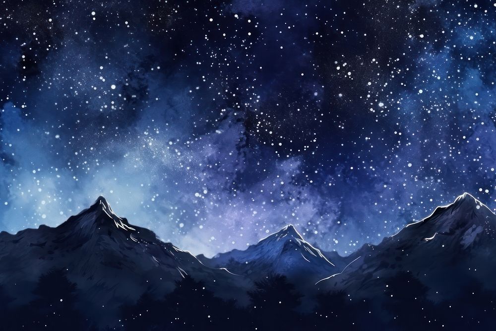 Mountain in Galaxy Watercolor space backgrounds landscape.