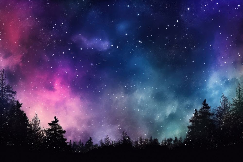 Forest border in Galaxy space backgrounds landscape.