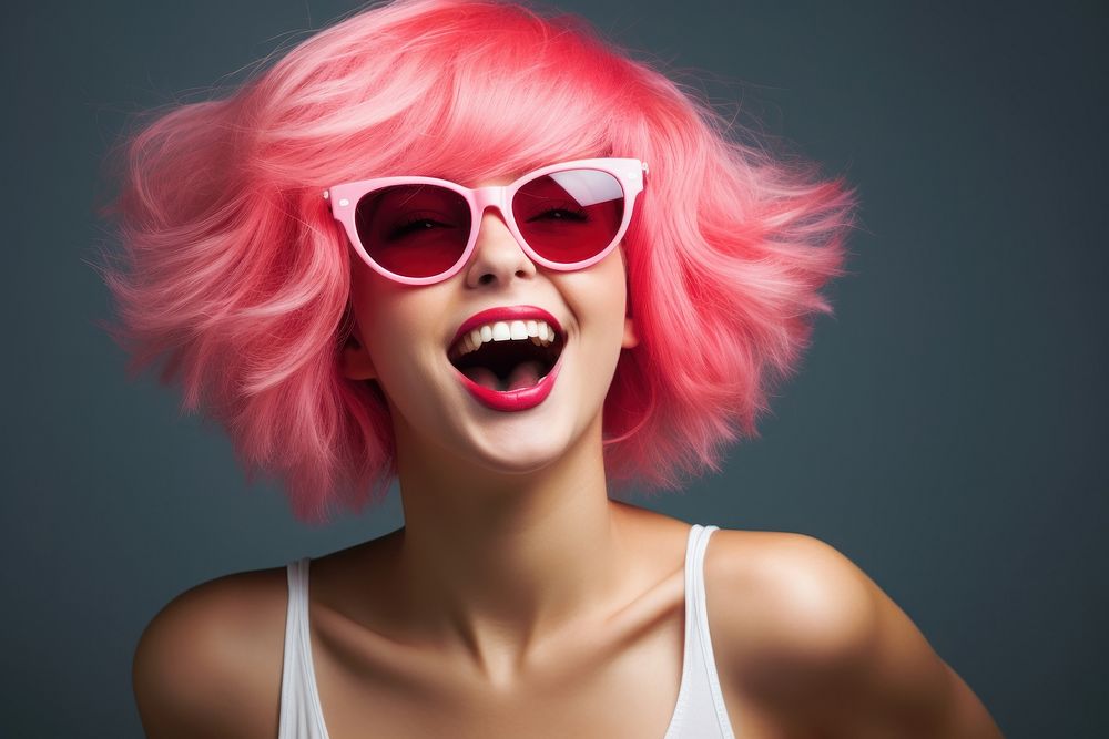 Pink wig sunglasses carefree adult.