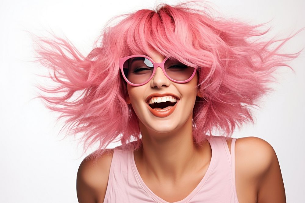 Pink wig glasses sunglasses carefree.