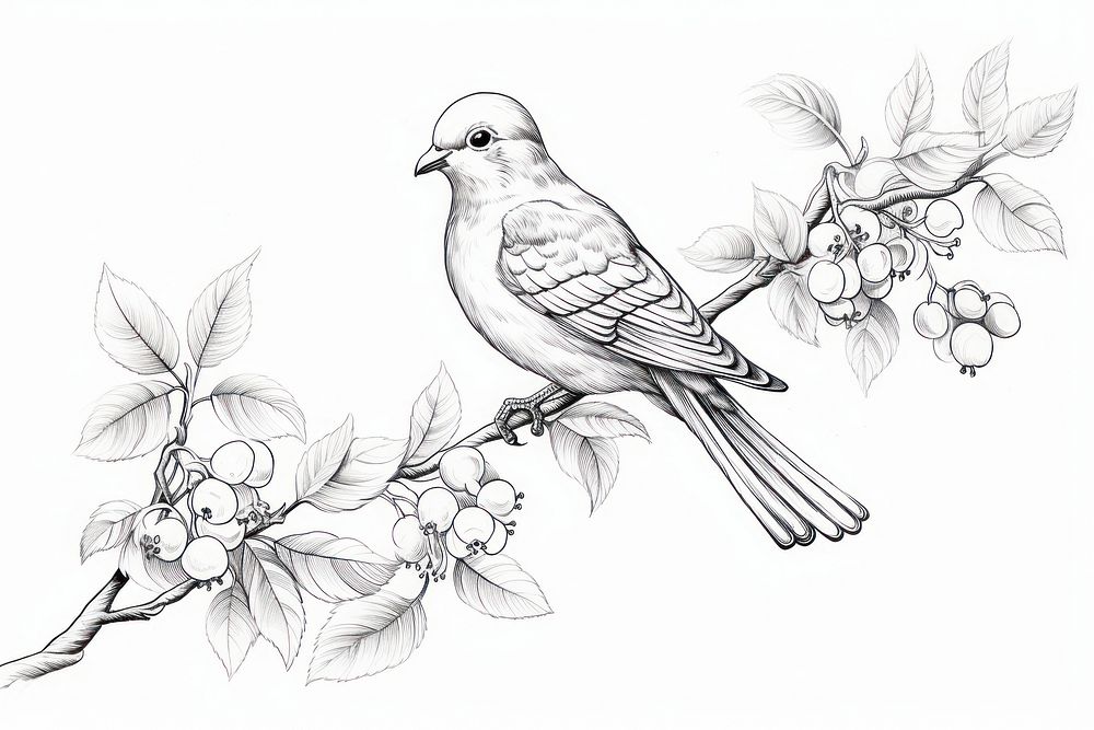 Dove holding branch leaves drawing sketch white.