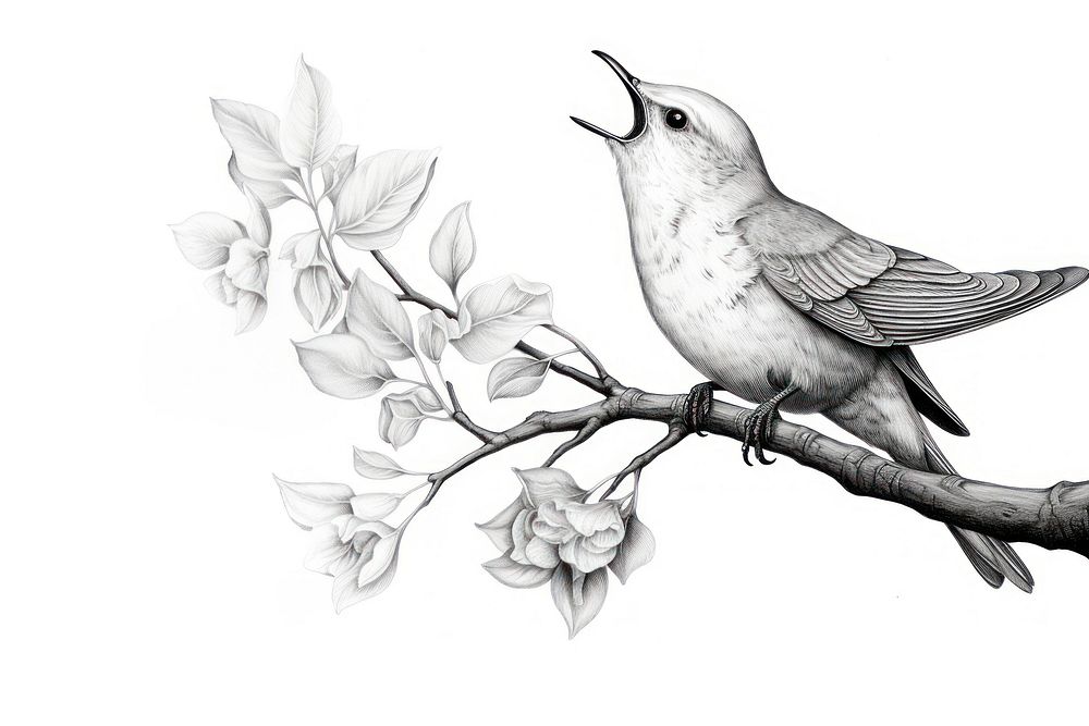 Dove mouth holding branch leaves drawing animal sketch.