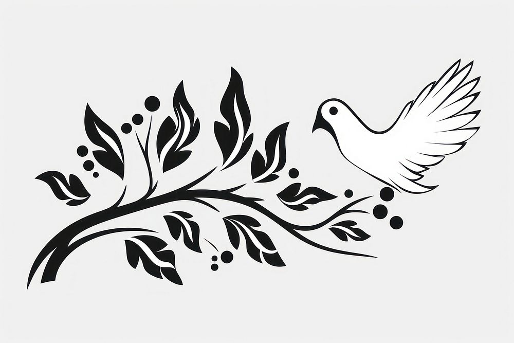 Dove with branch leaves drawing white bird.