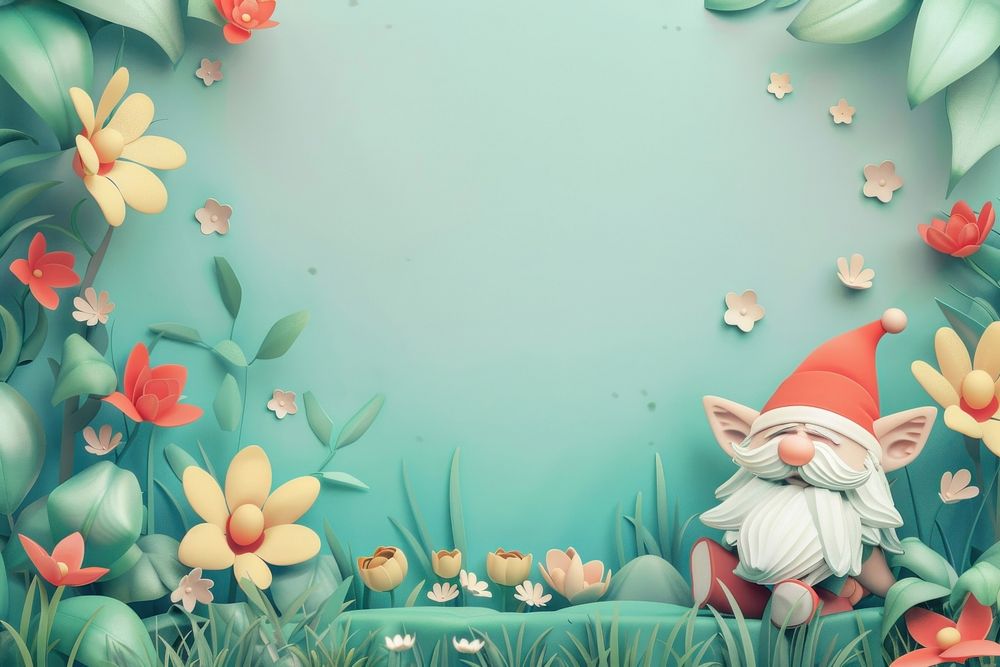 Cute gnome background cartoon outdoors flower.