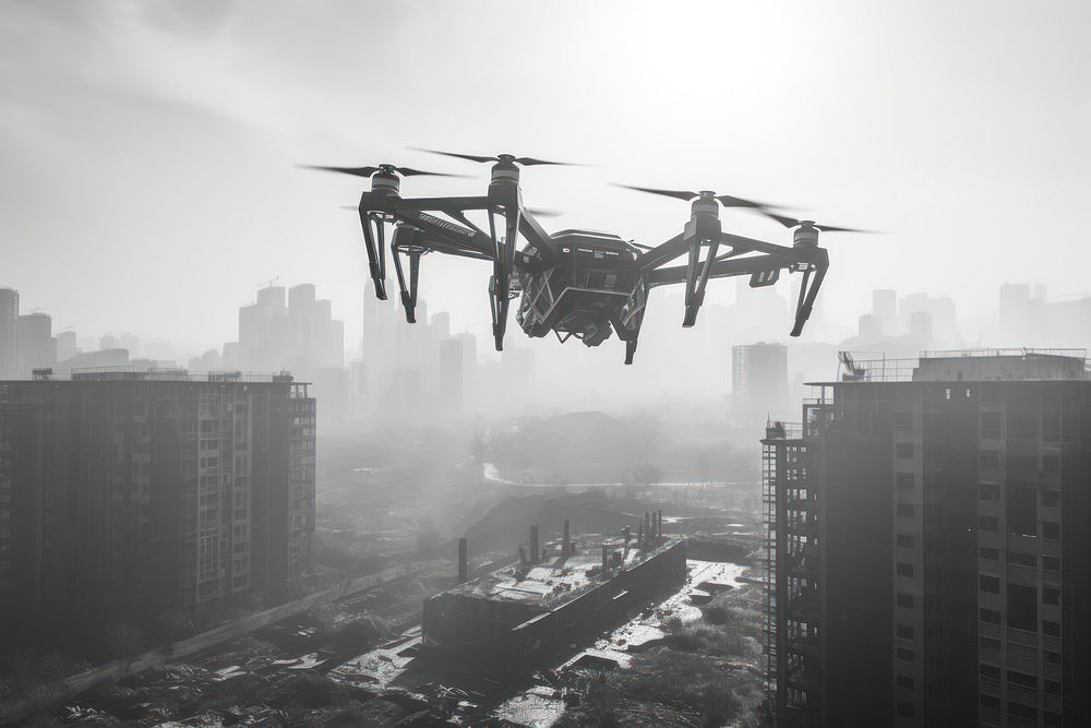 Drone flying architecture helicopter.