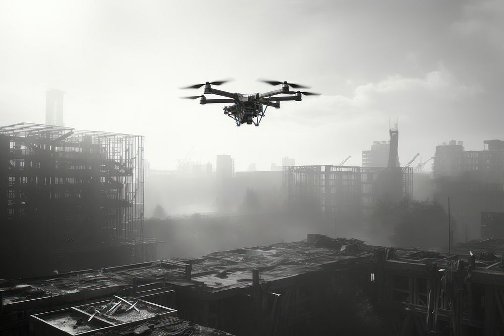 Drone architecture helicopter cityscape.