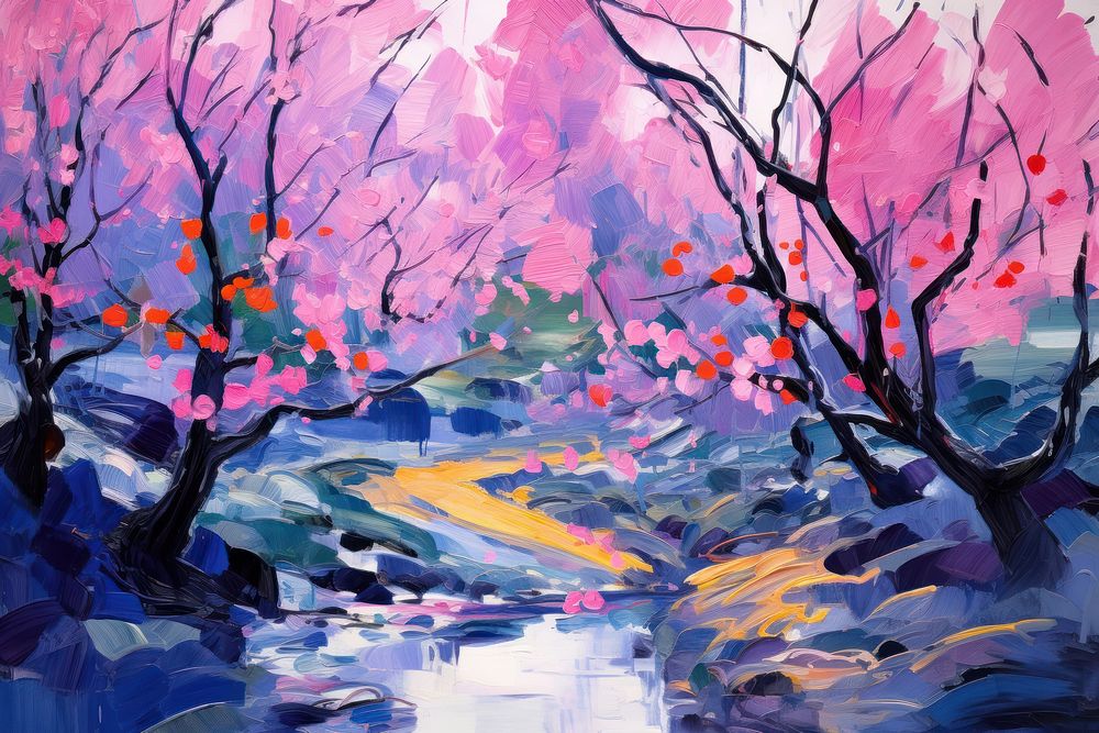 Sakura in japan painting backgrounds outdoors.