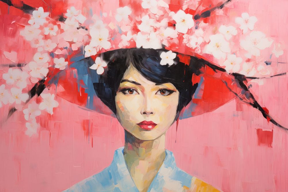 Sakura in japan painting portrait blossom.