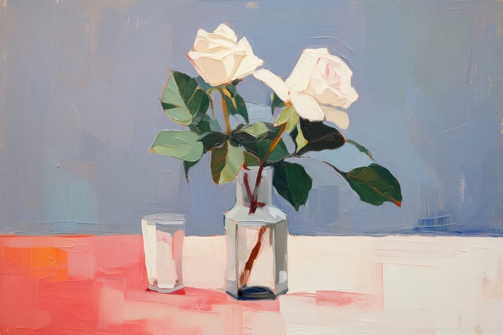 White rose vase table painting Premium Photo Illustration rawpixel