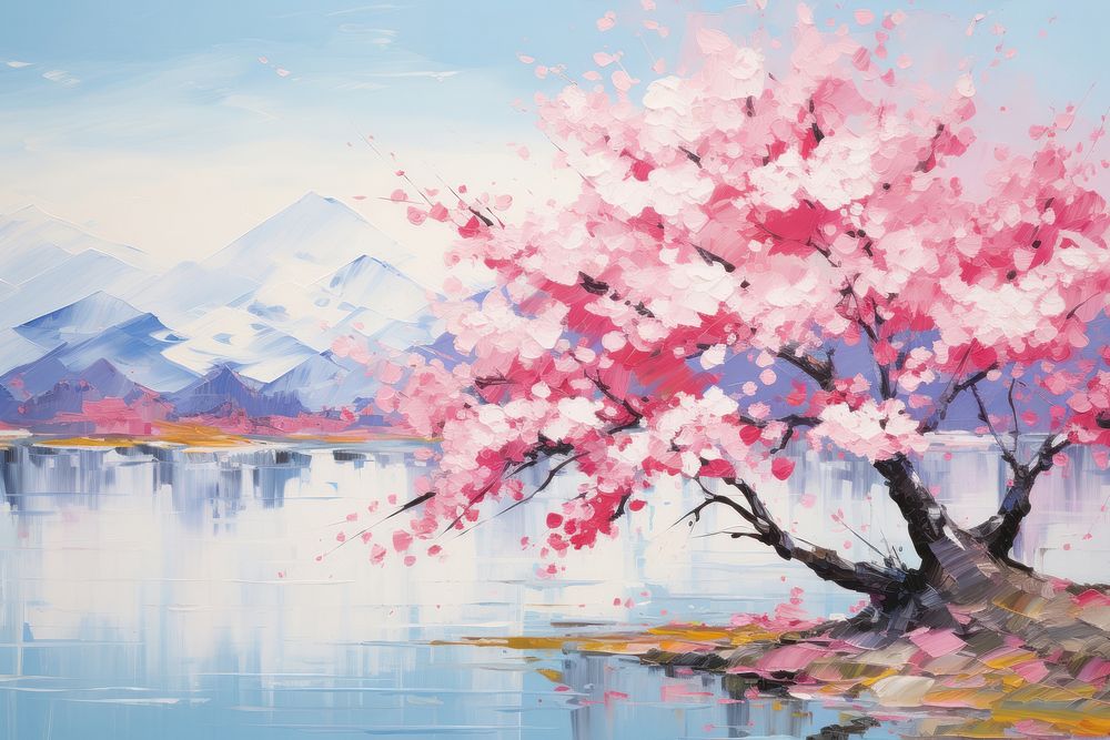 Sakura in japan painting outdoors blossom.