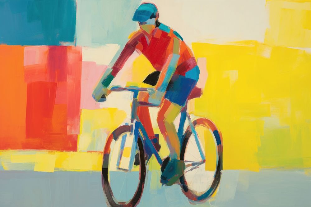 Woman ride bicycle painting vehicle cycling.