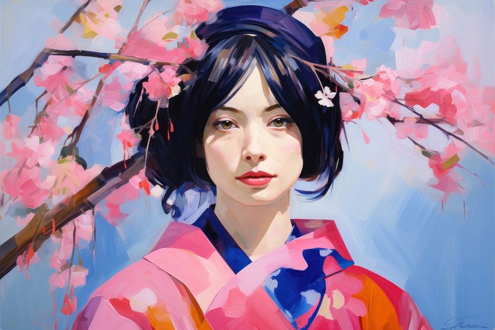 Sakura in japan painting portrait flower.