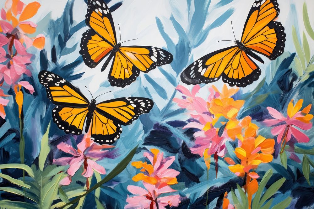 Butterfly flower outdoors painting.