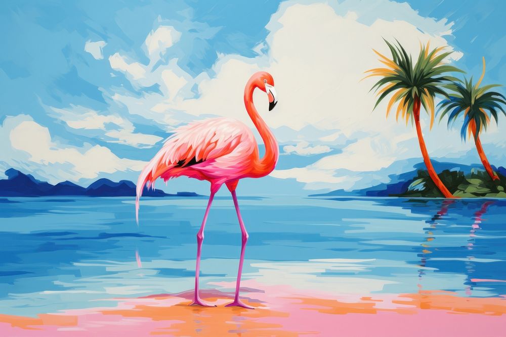 Flamingo outdoors painting animal.