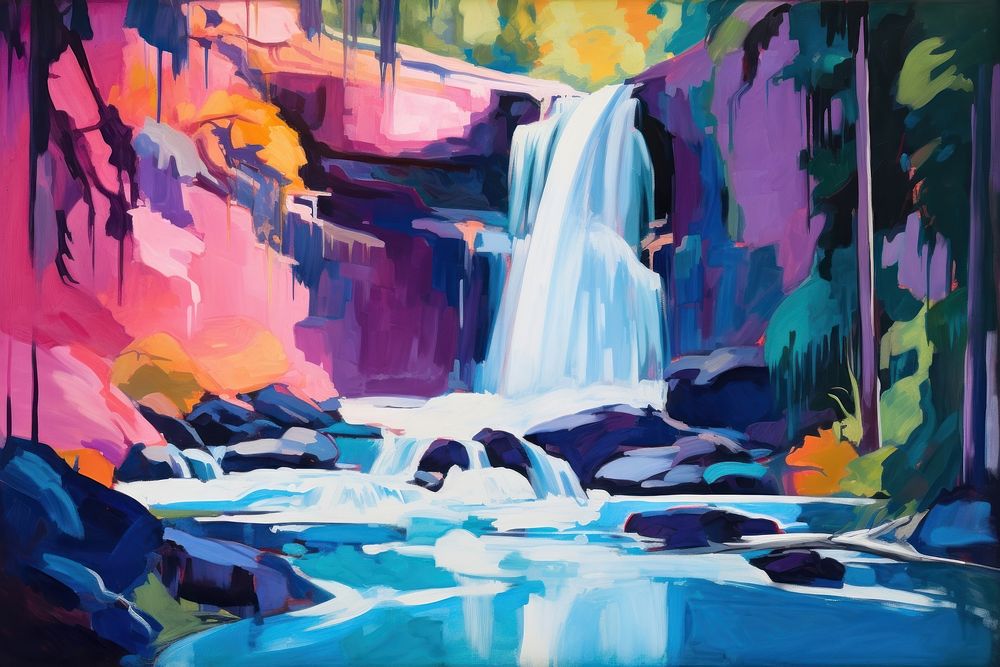 Waterfall painting outdoors nature.