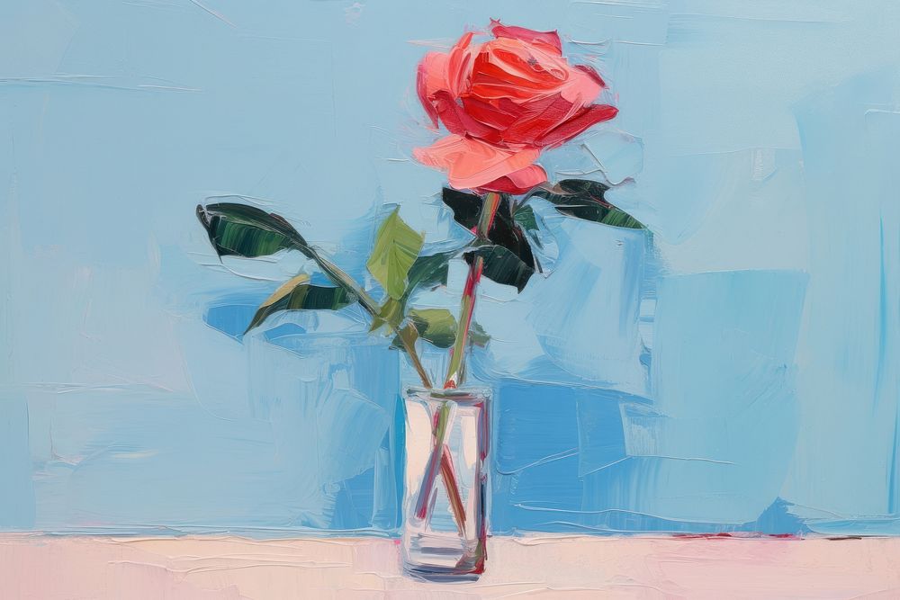 Rose in vase painting flower plant.